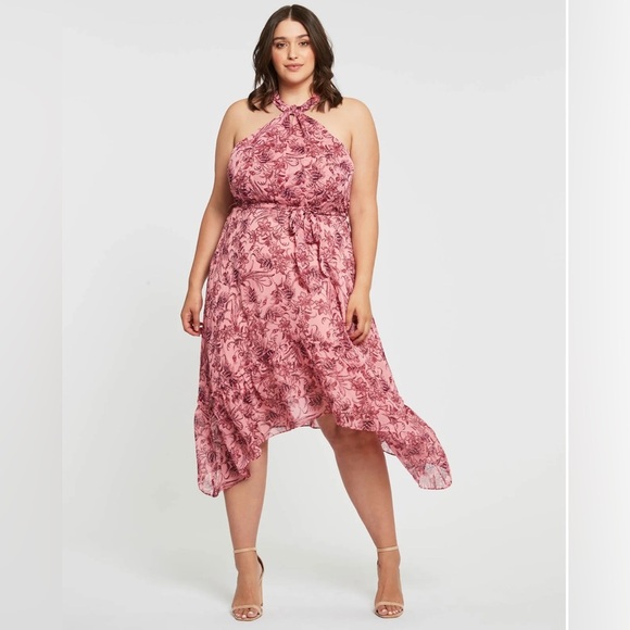 Estelle Red Sophia Floral Halter Neck Midi Dress Tiered Skirt  Size 2X/20W NWT - Picture 11 of 15